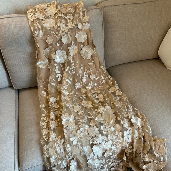 NEW  BRONX AND BANCO Jasmine Gold Gown Maxi Dress Gold Sequin Floral - Picture 5 of 14